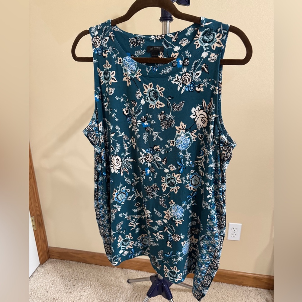 J Jill Floral Sleeveless Top - Teal and Blue